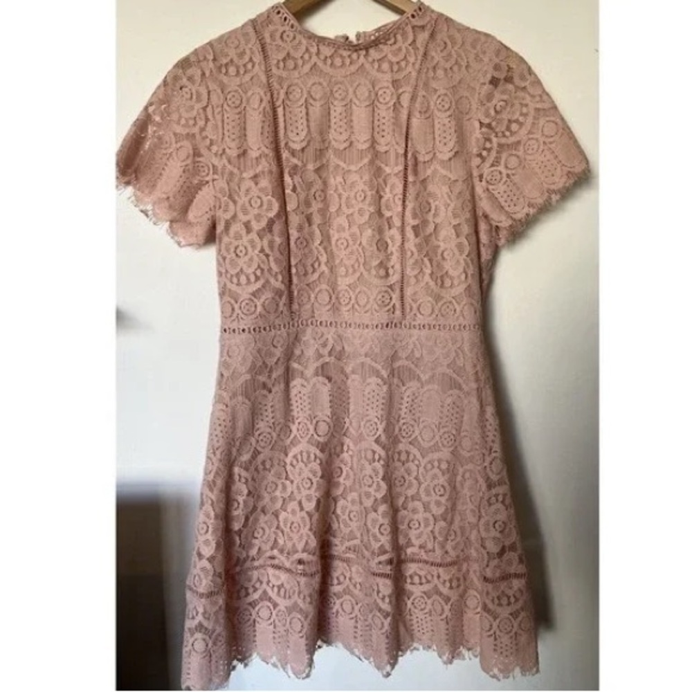 AUGUST SKY Pale Pink Lace Short Sleeves Mini Dress Size S